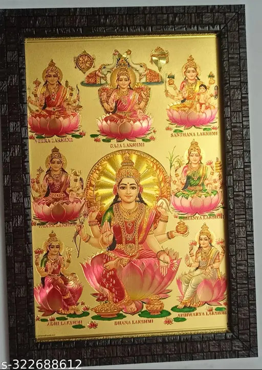 Gold Foil Asta Lakshmi Synthetic Resin Hindu Photo Frame, 9*12 inches (Indian origin)