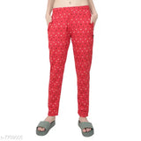 Soft cotton women's regular fit track pants with red and white polka dots