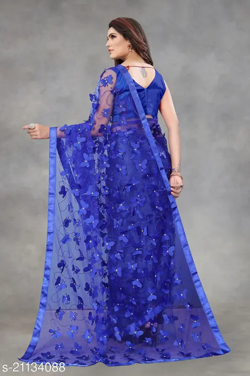 Indian royal net saree with applique pattern, free size, length 5.2m