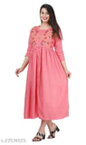 Peach rayon embroidery flared kameez with matching churidar pajamas