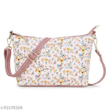 Pink sling bag with a floral pattern