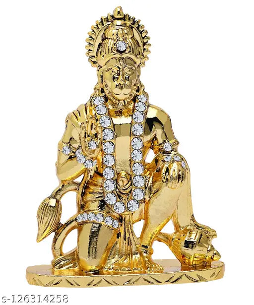Gold-plated Hanuman Idol, Indian temple decor for car dashboard or home, 5.5cmx1.5cmx7.4cm