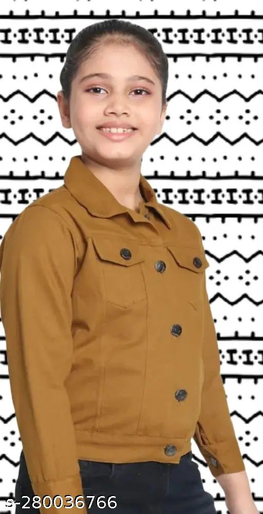 Tan cotton casual girls jacket with button closure