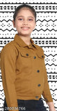 Tan cotton casual girls jacket with button closure