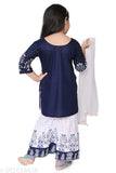 Girls festive rayon kurti and plazzo set, three-quarter sleeves, printed net partywear casual wear for kids aged 2-10, India
