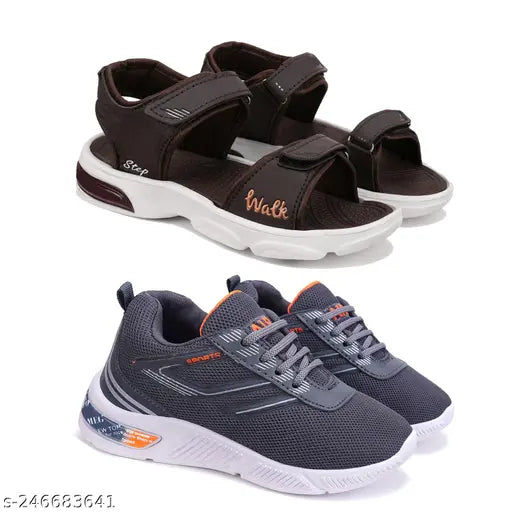 Black and white sports sandal with velcro straps, 'Walk' logo on strap