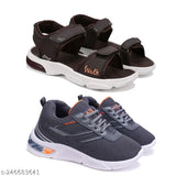 Black and white sports sandal with velcro straps, 'Walk' logo on strap