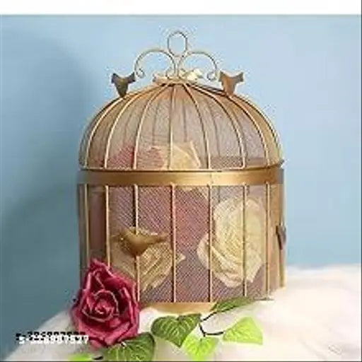 Golden fruit basket with insect-proof mesh Jaali lid. Perfect for daily use on countertops