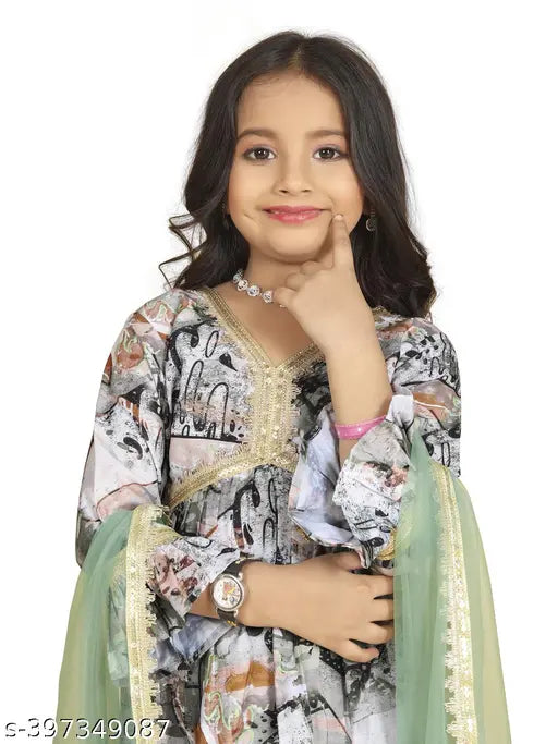 Multi-color muslin kurta, pant, dupatta set - vibrant, comfortable, and breathable ethnic wear for kids