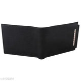 Attractive black PU wallet, 2 compartments, imported leather, men's accessory with credit card pockets, currency compartment, and brown stitching detail