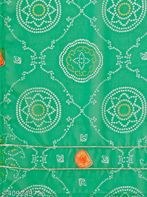 Green Georgette Anarkali Kurti Set (No Bottom) with Bandhej Print by FGPL Brand