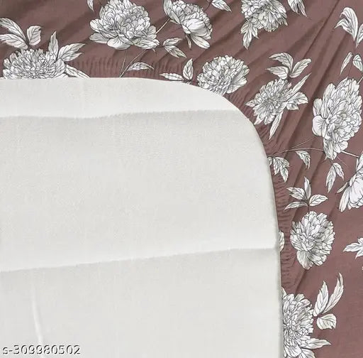 Brown cotton fitted bedsheets with 2 pillow covers, super soft 210TC, ideal for a double bed (78x72+10), botanical print by DWORTH