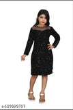 Embellished net flax Frock with long sleeves, Wazix Clothing sequin design for 4-14 year olds