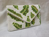 Beaded evening clutch purse with decorative border