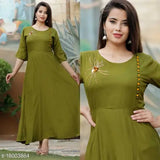 Green rayon kameez style kurta with embroidered border