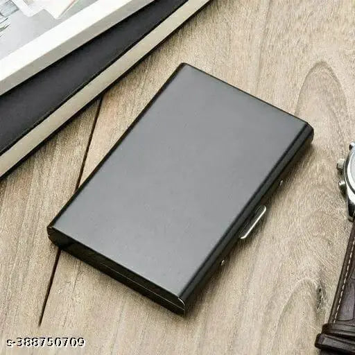 Black metal RFID blocking credit card holder wallet with 7 slots for men and women