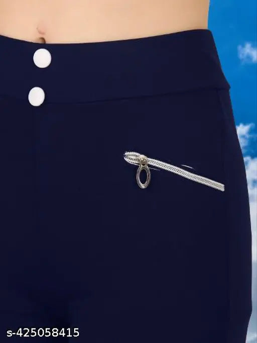 Navy Blue Chain Pocket Jegging for Women & Girls by TIPKOO - Solid polyester, stylish design, quality inspection, and attention to detail. Made in India