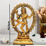 Gold plated oval Natraj statue for home decor, 18cm high Shiva Natraja figurine, Indian metal showpiece