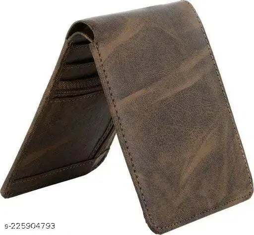 Brown faux leather men's multi-card wallet with 2 zip pockets, featuring 5 card slots and 2 currency compartments. Handcrafted in India