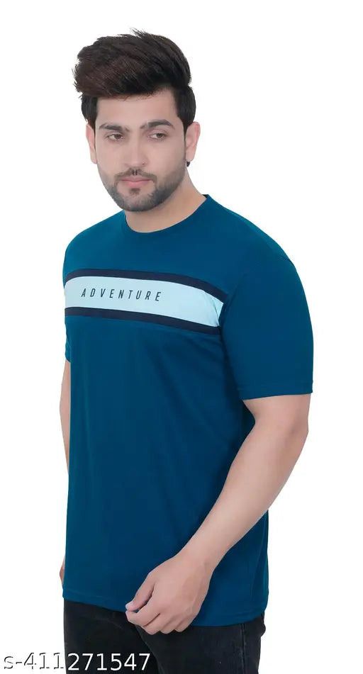 Cotton blend, colorblocked round neck t-shirt for men. Durable, comfortable, and versatile casual wear