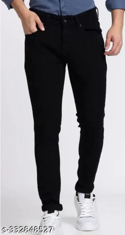 Denim jeans, boys' solid pattern mid-rise slim fit, washing machine safe, size 30 (30in/36in), original and trusted Gillkart product from India