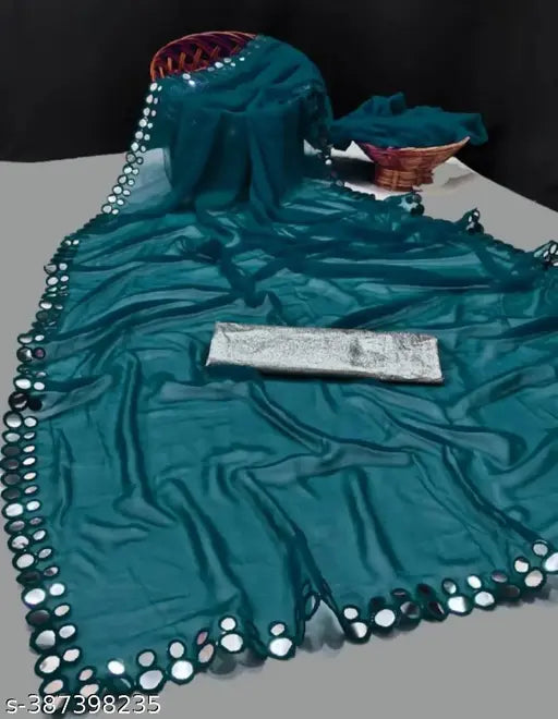 Teal silk saree with intricate paisley print