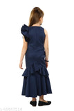 Pink polyester sleeveless western gown dress for girls, flower-decorated maxi dress with fish cut, India origin