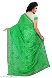 Green silk saree with Krishna embroidery