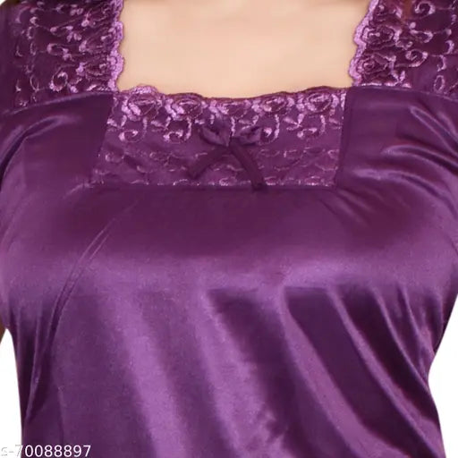 Indian-origin satin night suits for women, solid-patterned sleepwear and inner wear with short sleeves