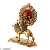Metal Durga Maa Sherawali idol, 17x7.25x21 cm, golden antique finish, home decor or temple use