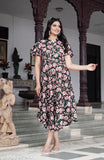 Multicolor embroidered rayon Anarkali kurti for women, short sleeves, S (36in bust, 48in length)