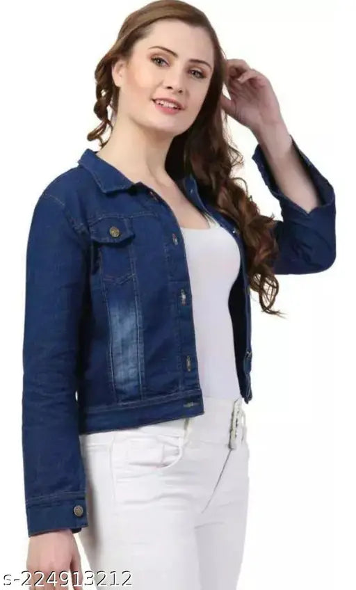 Denim XXL women's winter jacket by A K Garments, solid pattern, long sleeves, perfect for cold weather wear