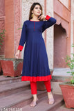 Trendy viscose rayon anarkali kurti, solid combo, three-quarter sleeves. Ideal for parties & festivals. Made in India