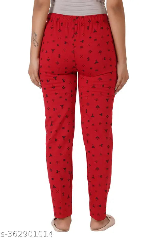 Red wool track pants with fleece lining for women