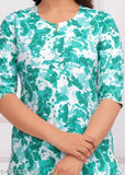 Aqua Green Tie Dye Printed Viscose Rayon Daily Wear Top & Pyjama Set - V-Neck, 3/4 Sleeve, Slip-On Nightwear for Women and Girls