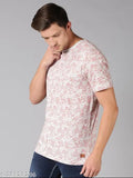 Pink printed cotton round-neck short-sleeve t-shirt for men, latest design from UrGear