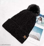 1To Finity Latest Stylish Women's Girl's Winter Woolen Warm Beanie Cap (Fur Inside and Soft Pompom on The top) Winter caps for Women