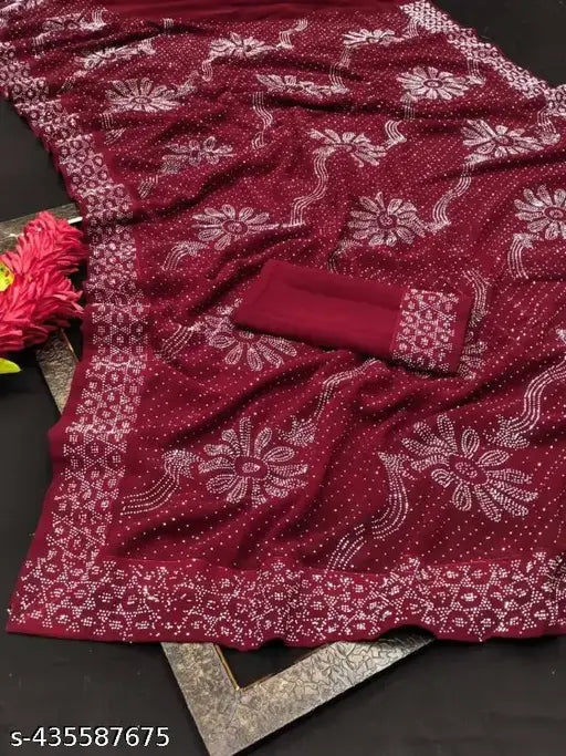 Maroon paisley pattern saree with matching scarf