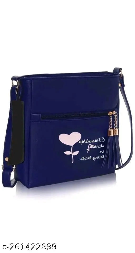 Trader Sling Bag, Blue with Heart Design and Chain Strap