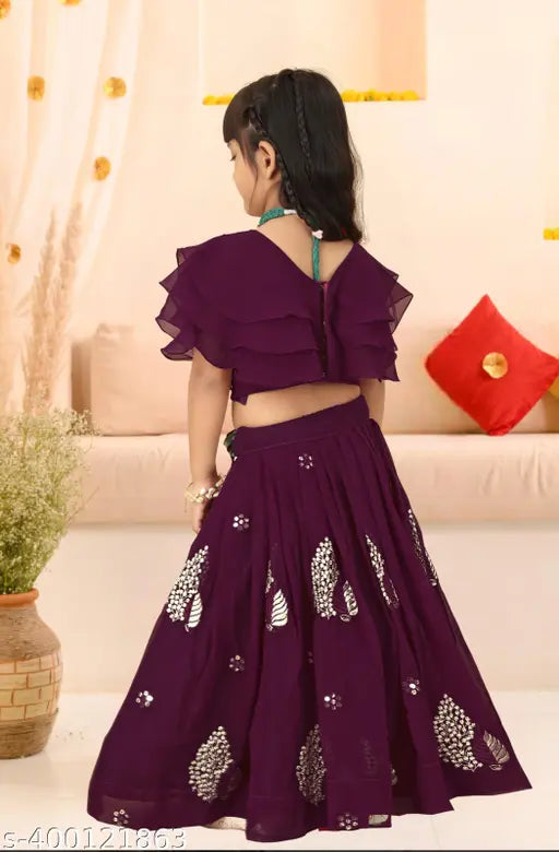 Elegant embroidered Georgette lehenga choli for kids, Indian traditional girls wear