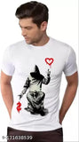 Men's graphic print round neck polyester white t-shirt, half sleeve, casual style with short sleeves and printed design