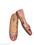 Pink textile multi belly slip-ons for women and girls, printed ballerina design, high-quality Juttis with comfort sole and non-slip bottoms, available in sizes IND-5 to IND-9. Made in India
