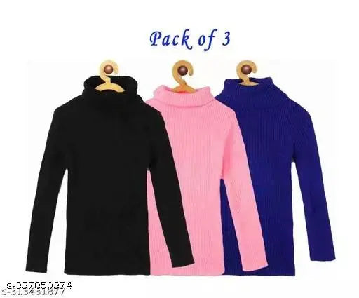 Woolen self-design high neck full sleeve casual sweaters pack of 3 for Baby Boys & Girls - 18-24 Months, 1-2 Years, 2-3 Years. Cozy and warm for winter seasons