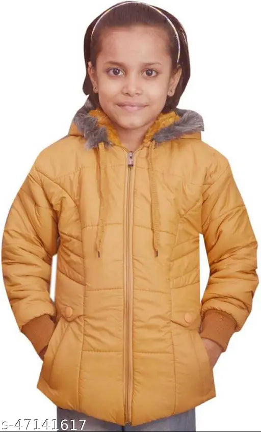Girl in yellow puffer jacket with fur trim