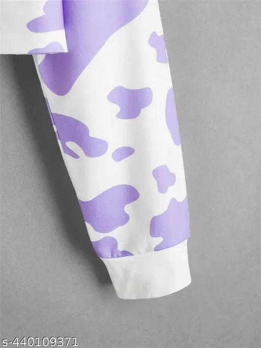 Blue Lycra shirt, full sleeves, printed cow design women's trendy top on hanger, India origin
