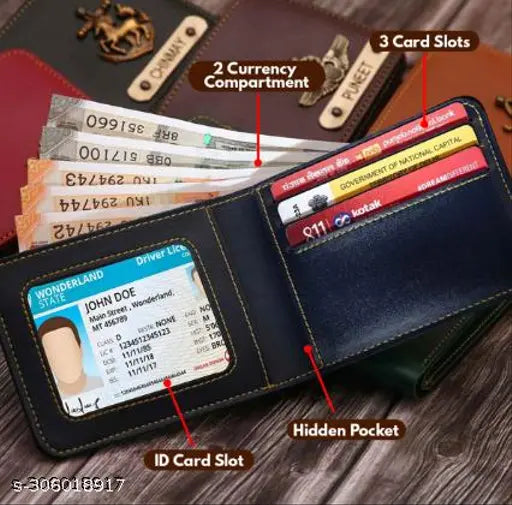 Canvas and leather wallet key chain pen, personalized with free size (12cm x 15cm), textured net pattern, 2 compartments, India origin