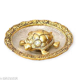 Gold metal tortoise on glass plate decorative showpiece - Aluminium-glass, brass platter for enhancing career, longevity, wealth, family luck, education (Vastu, Feng Shui)