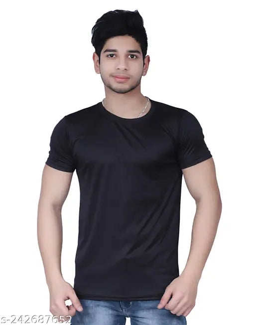 Solid half sleeve polyester t-shirt, comfortable fit for men's casual wear, pack of 1, available in sizes S to XL (India)