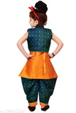 Silk blend embroidered top & bottom set for girls (1-14 years), Indian-made cute elegant clothing on display