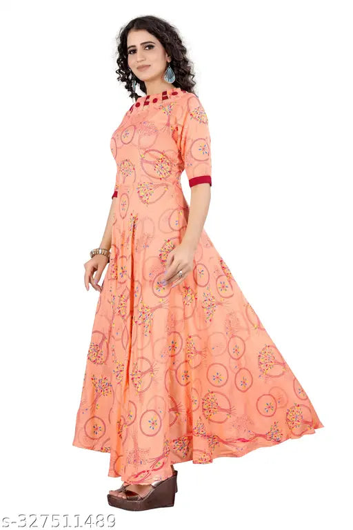Printed rayon anarkali cotton kurti, three-quarter sleeves, Indian fashion for women